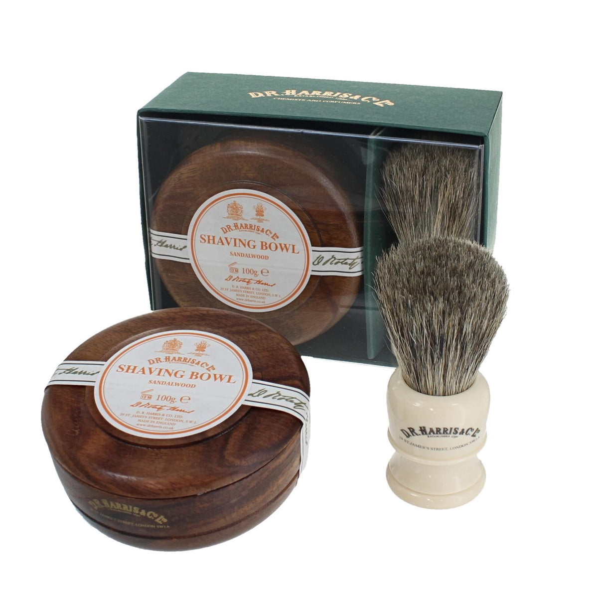 D R Harris Sandalwood Mahogany Shaving Bowl & Brush Gift Set