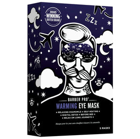 Barber Pro warming eye mask packaging with space-themed design on a white background