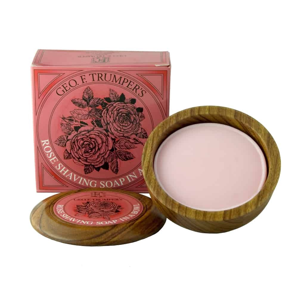 Geo F Trumper Rose Shaving Soap with Wooden Bowl