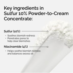 Sulfur 10% Powder-to-Cream Concentrate with key ingredients listed on a white background.