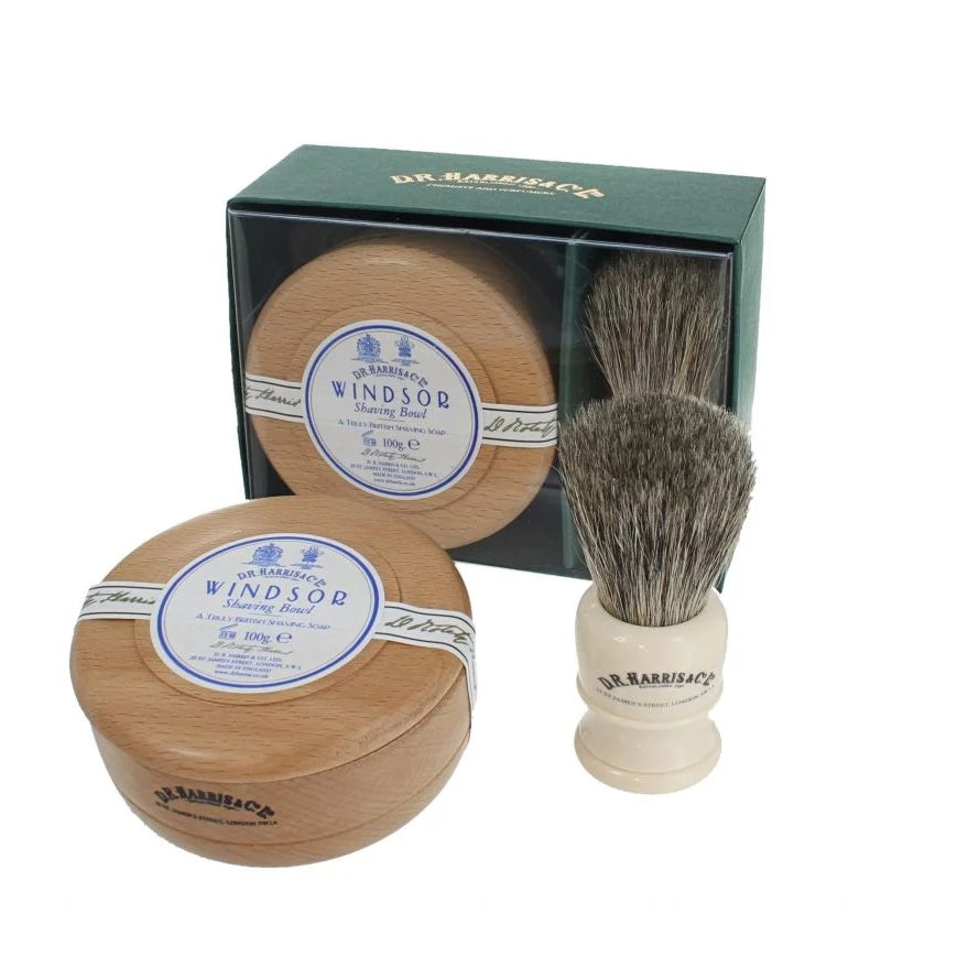 D R Windsor Beech Wooden Shave Bowl & Brush