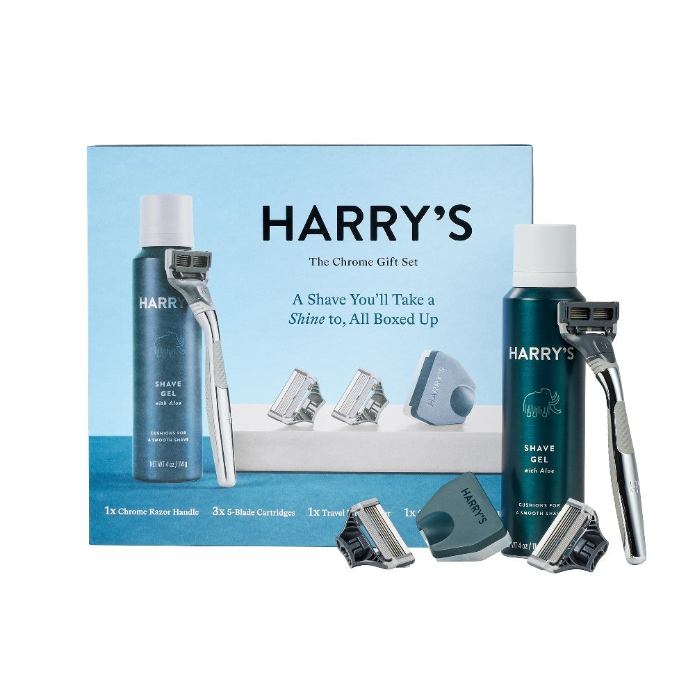 Harry Shaving Razor Harry’s Chrome Gift Set with 3 Razor Blades + Shave Gel