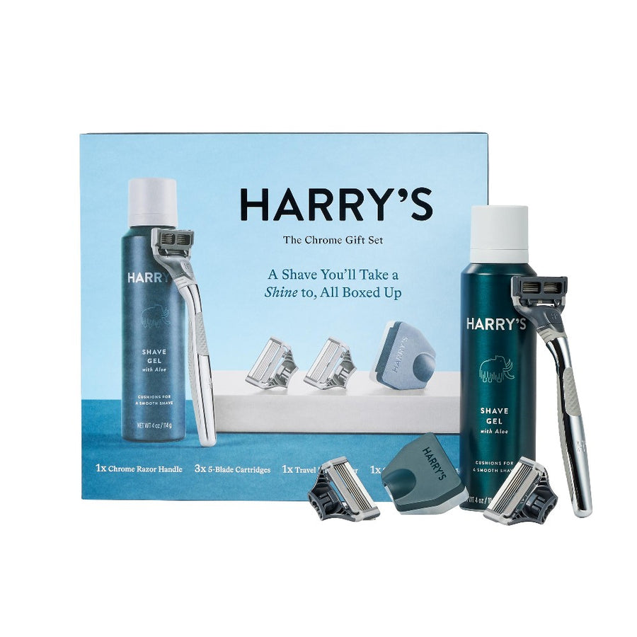 Harry Shave Razor Harry’s Chrome Gift Set with 3 Razor Blades + Shave Gel